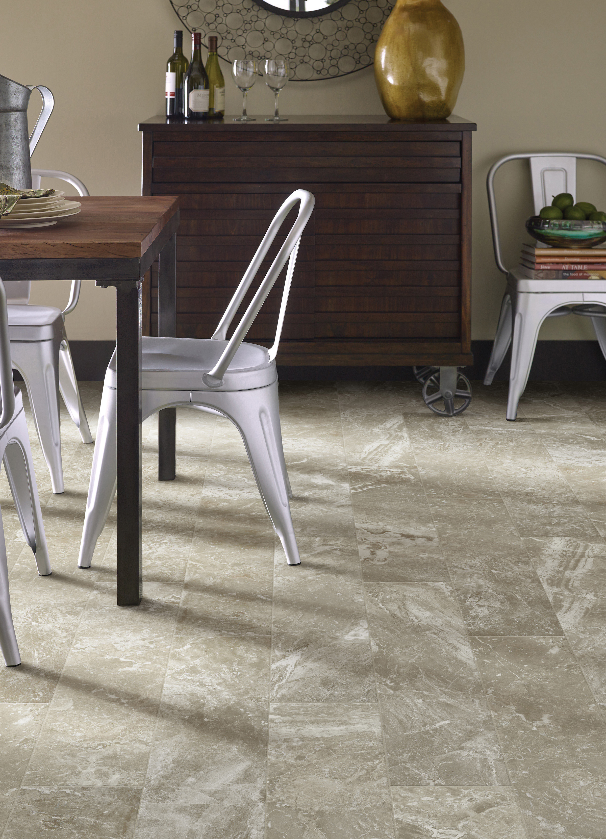 Tile flooring in a kitchen, installation services available