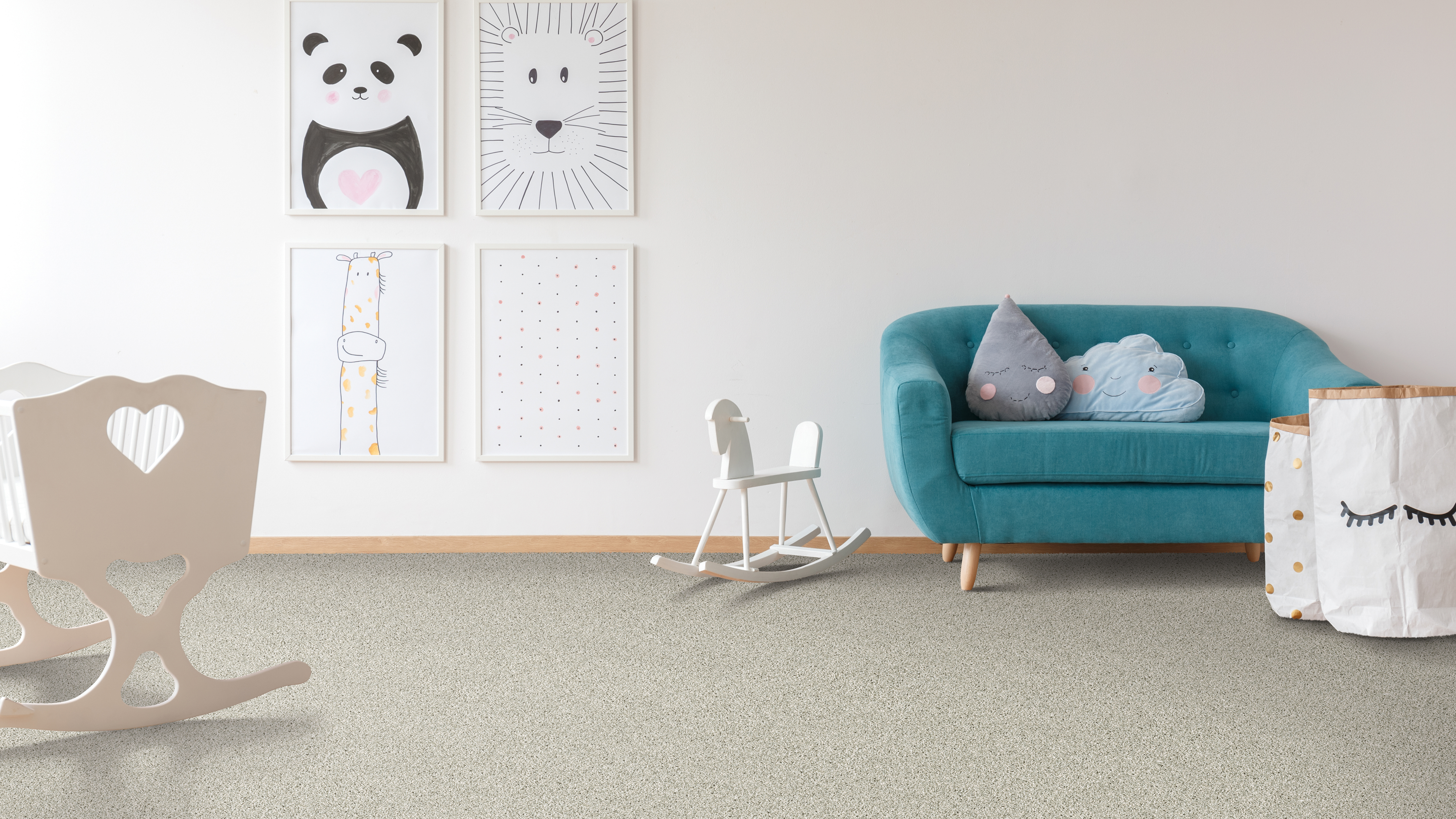 Carpet in a kid's playroom, installation services available.
